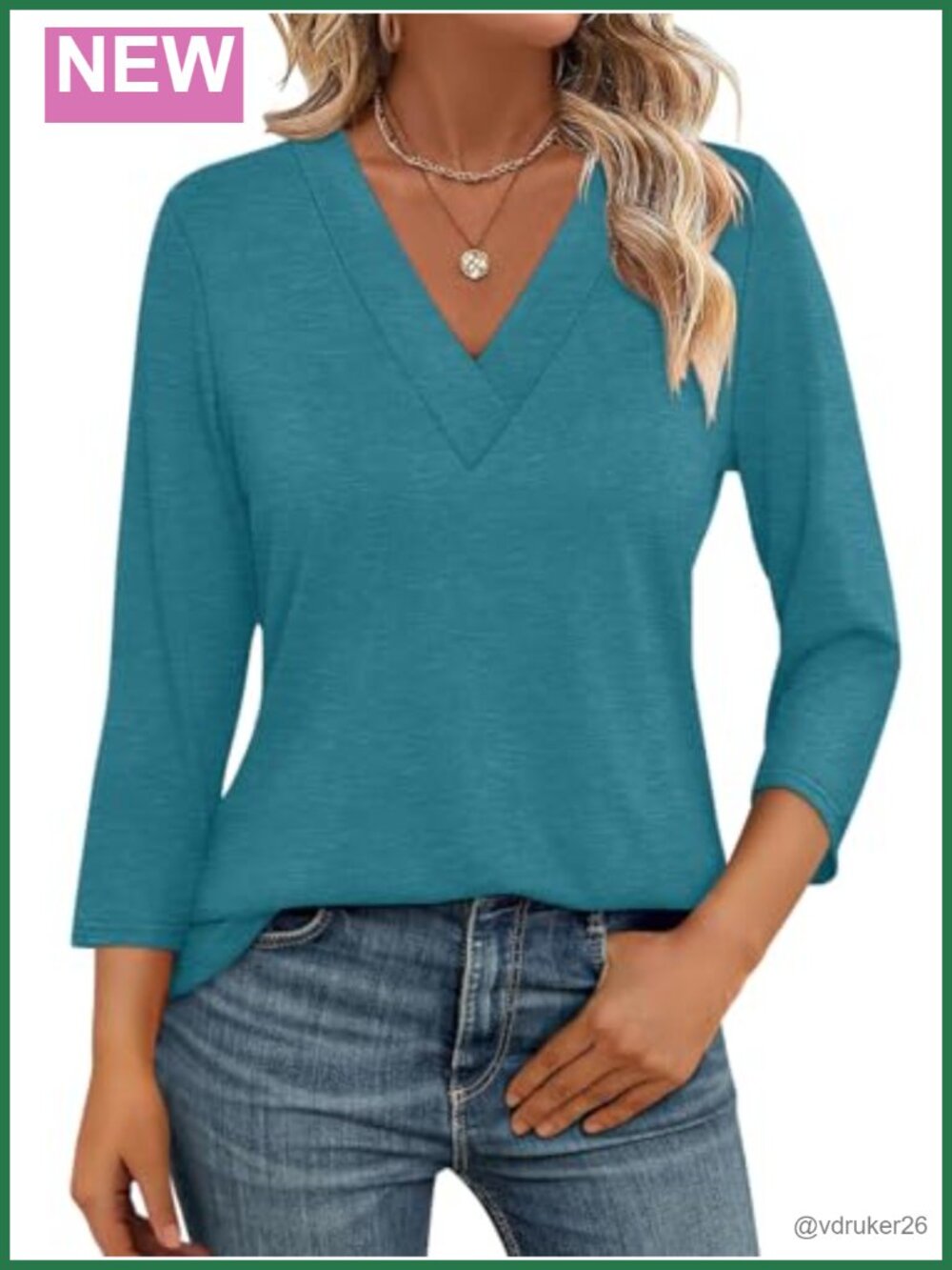 Womens 3/4 Sleeve V Neck T Shirt Casual Summer Basic Tee Loose Fit Top